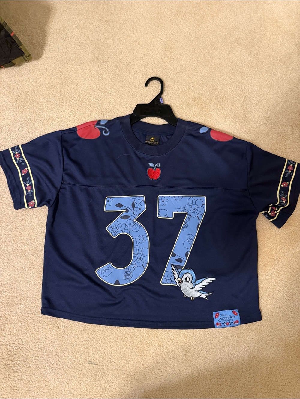 Disney Navy Snow White Jersey with Blue Floral '37', Apple & Bird Accents